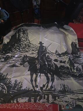 Western Cowboy Scenic Silk Scarf in Black & White